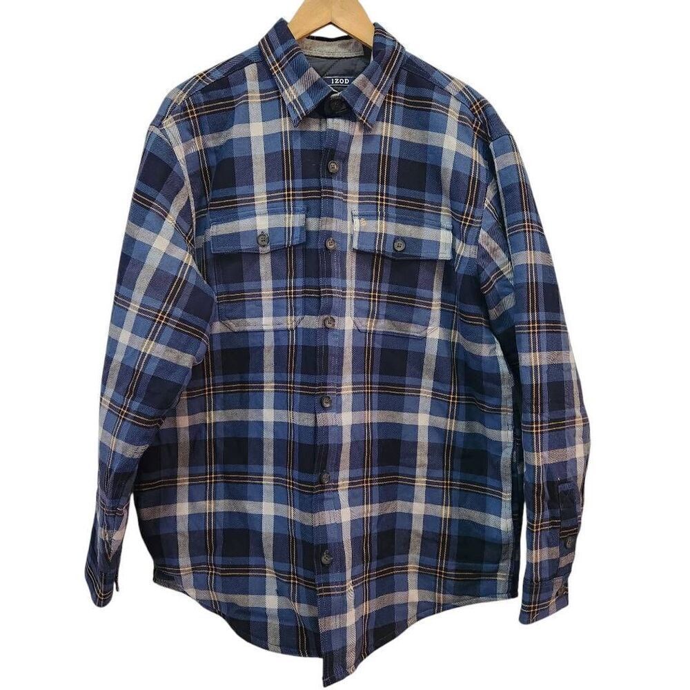 Izod plaid‎ jacket Shacket Quilted lining blue Size medium